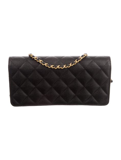 CHANEL Caviar Quilted Camellia Clutch With Chain Black 